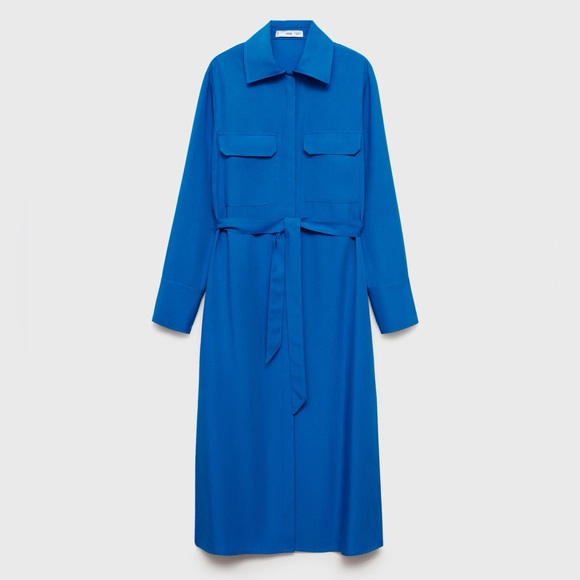Mango blue lyocell shirt dress with bow NWT - Picture 2 of 4